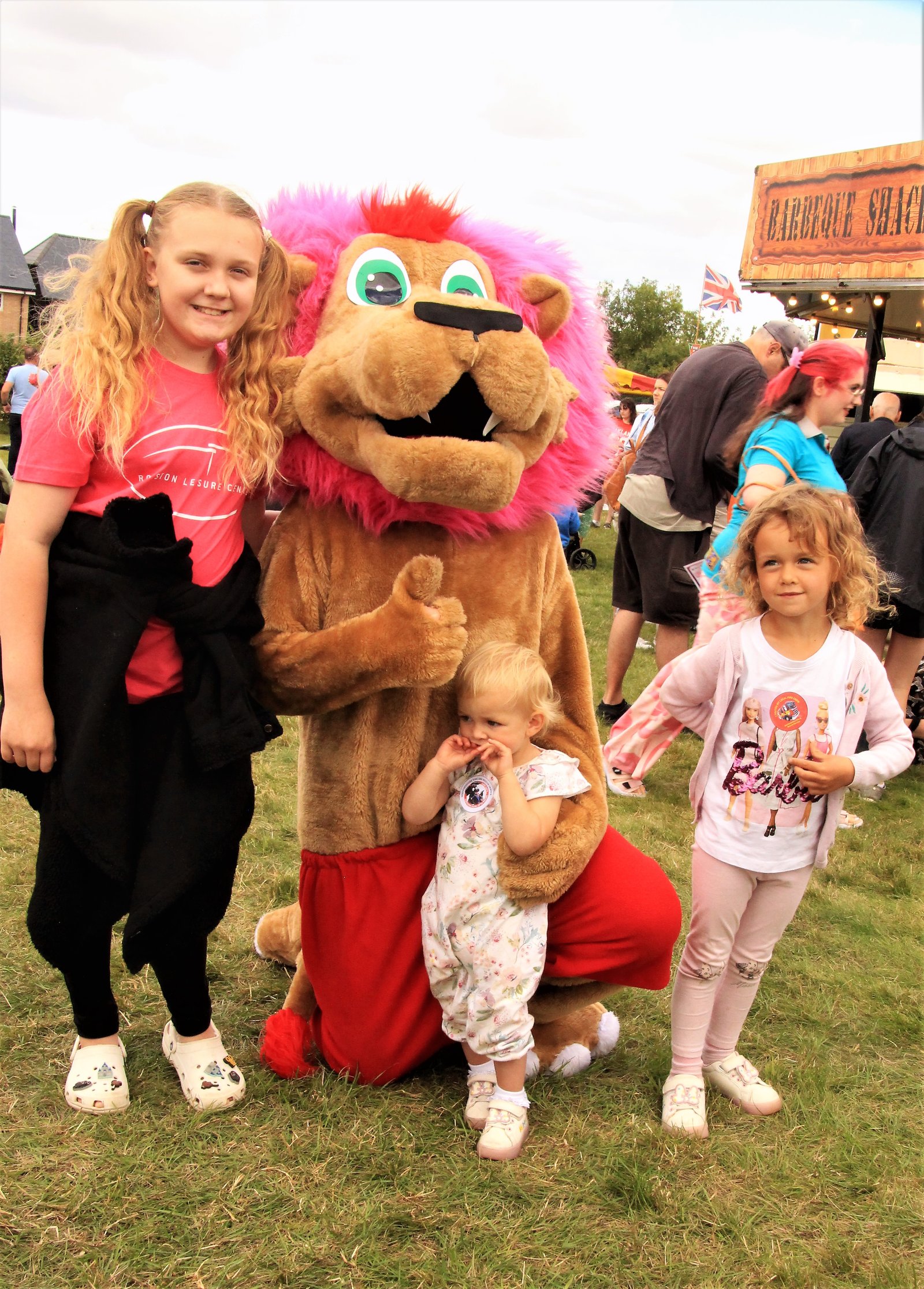 The Turner Family, Millie, Isla, and Gracie with Lenny Lion