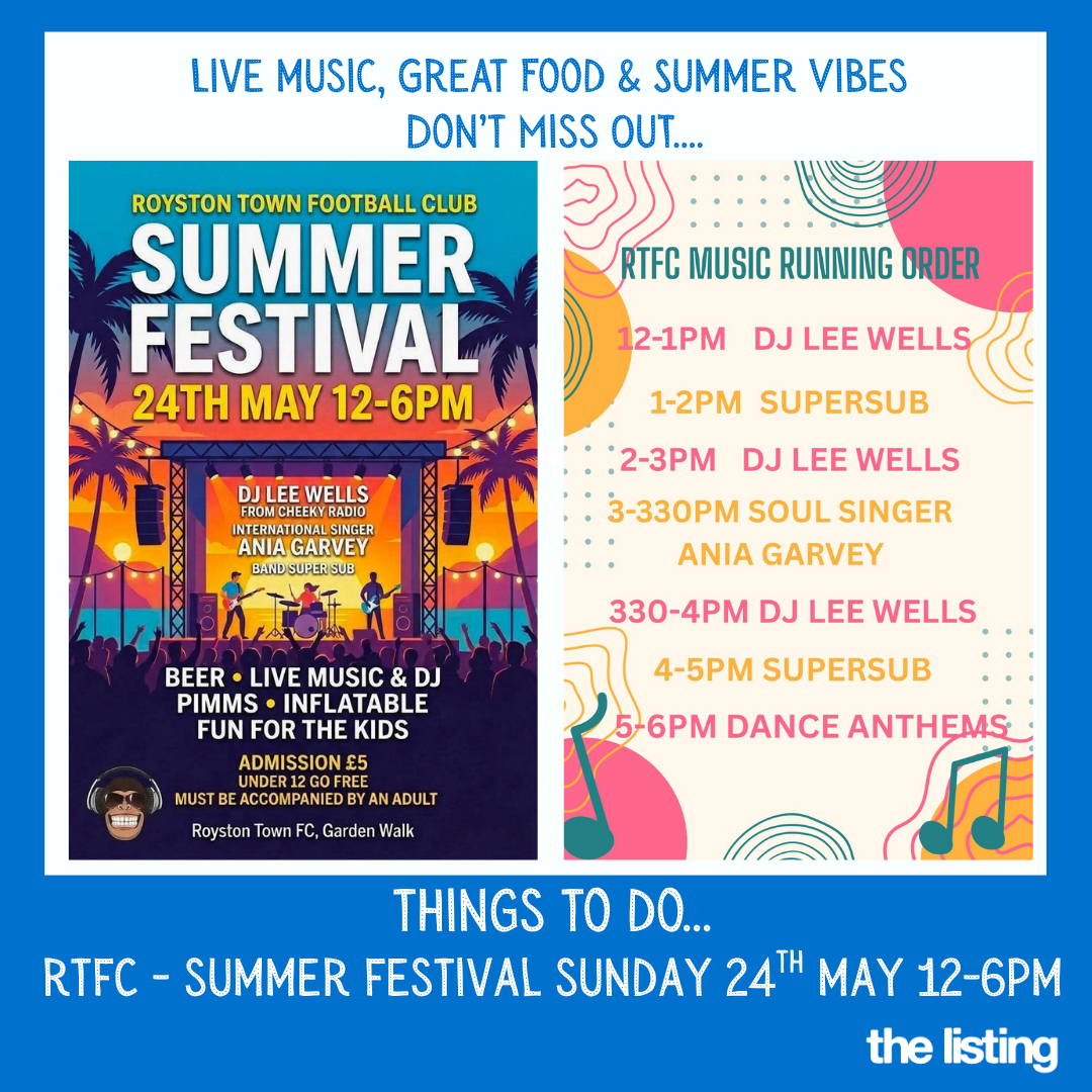 Things To Do: Royston Town FC Summer Festival – Sunday 24th May, 12–6pm