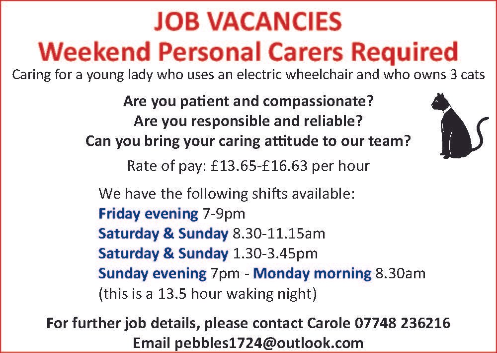 Recruitment: Weekend Personal Carers Required