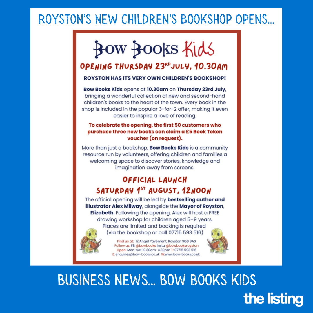 Business News: A New Chapter at Bow Books, Angel Pavement Royston…